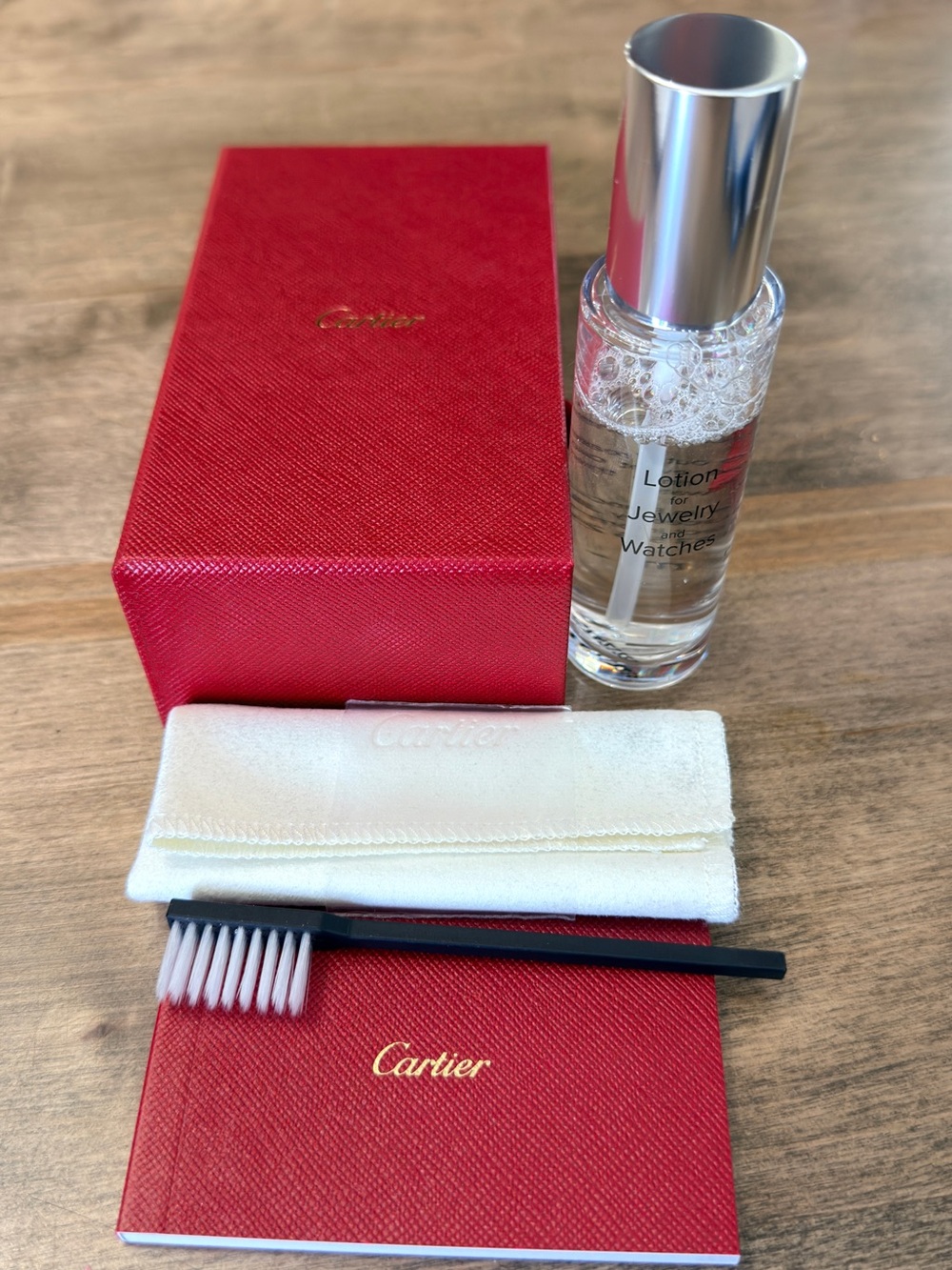 Cartier Red Jewelry Care Set with Silver-Top Cleaning Lotion